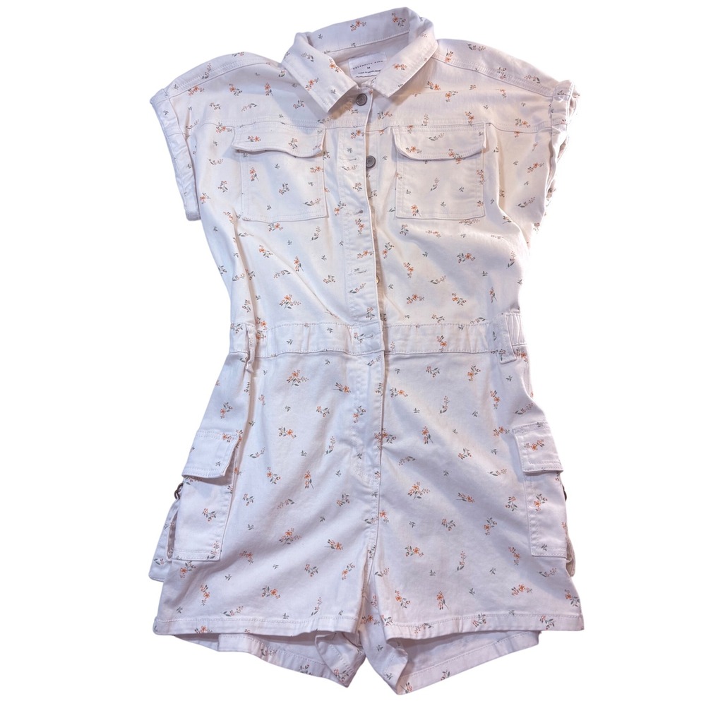 Celebrity Pink Floral Utility Romper Cream Pink Orange‎ Cargo Pocket Size M